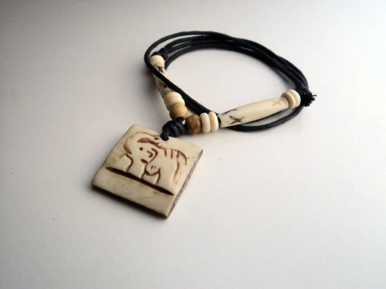 Elephant Carved Bone Pendant Necklace