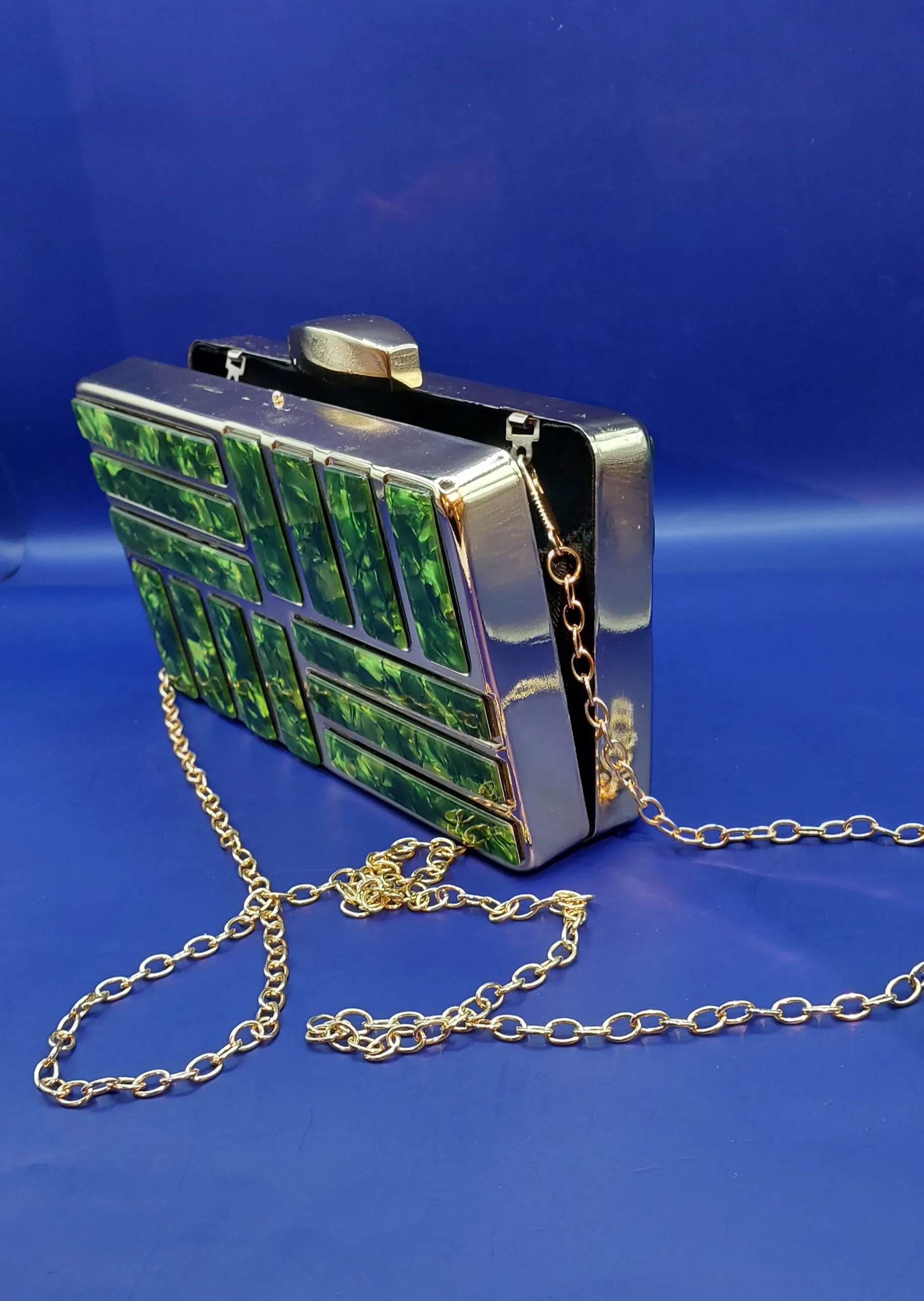 Enamel Clutch with Gold Chain