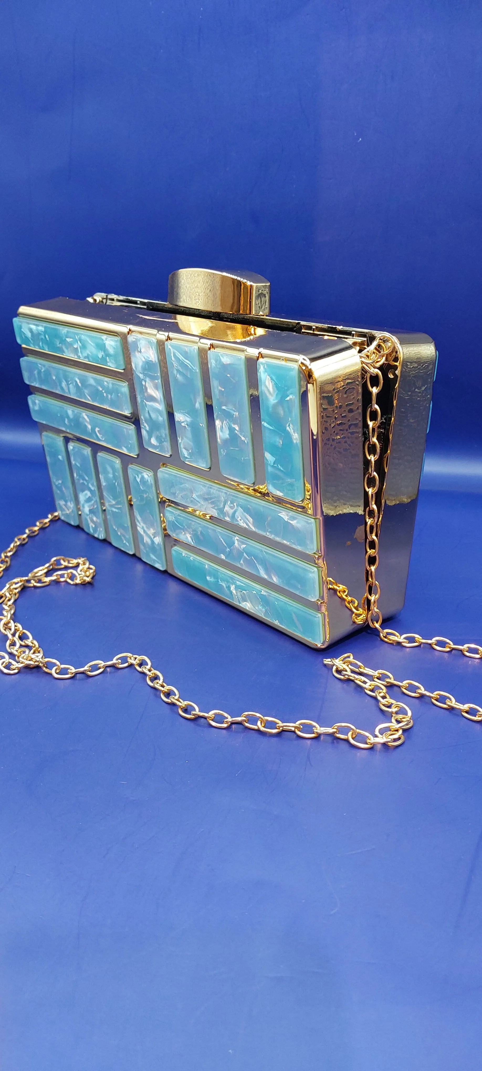 Enamel Clutch with Gold Chain