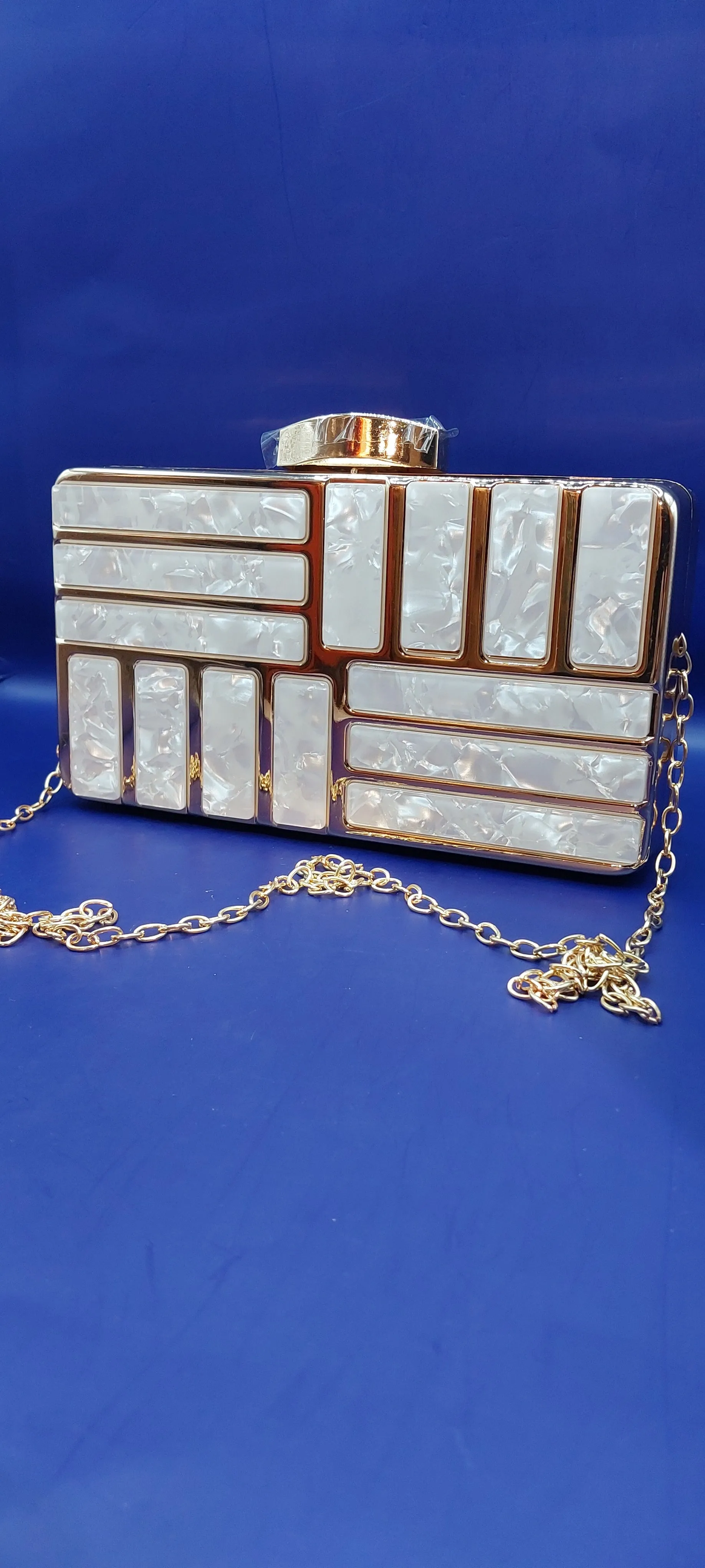 Enamel Clutch with Gold Chain