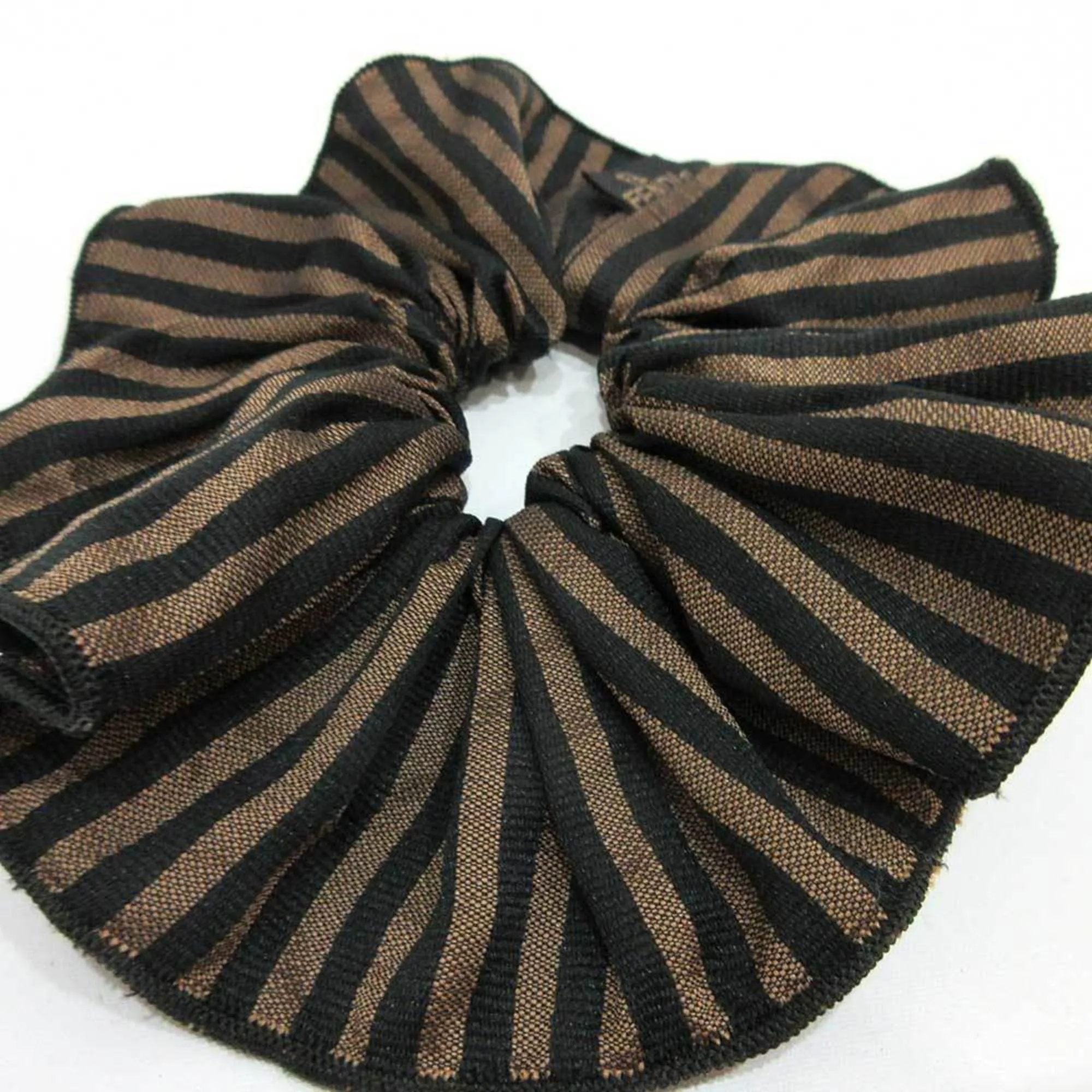 FENDI Accessories Pecan Scrunchie Brown x Black Striped Hair Accessory Rubber Women's Canvas