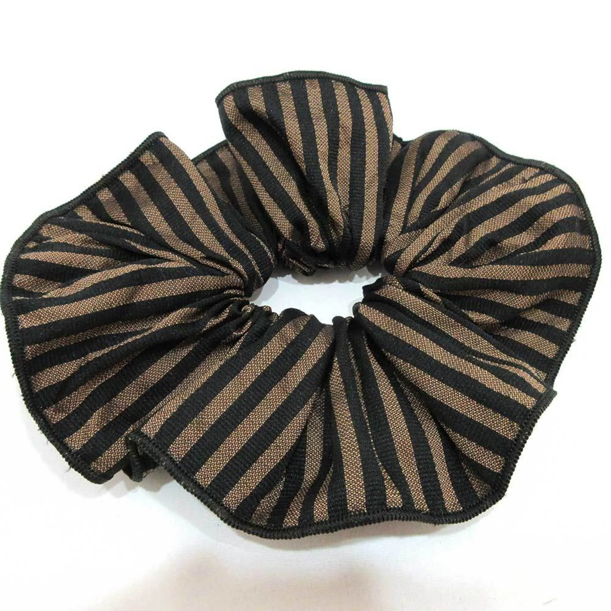 FENDI Accessories Pecan Scrunchie Brown x Black Striped Hair Accessory Rubber Women's Canvas