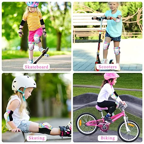 FIODAY Knee Pads for Kids Unicorn Knee Elbow Pads Wrist Guards with Drawstring Bag Adjustable Protective Gear Set for Girls Boys Inline Skating Bike Cycling Skateboard Scooter, 3-8 Years, Rainbow