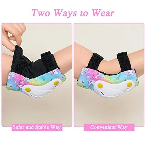 FIODAY Knee Pads for Kids Unicorn Knee Elbow Pads Wrist Guards with Drawstring Bag Adjustable Protective Gear Set for Girls Boys Inline Skating Bike Cycling Skateboard Scooter, 3-8 Years, Rainbow