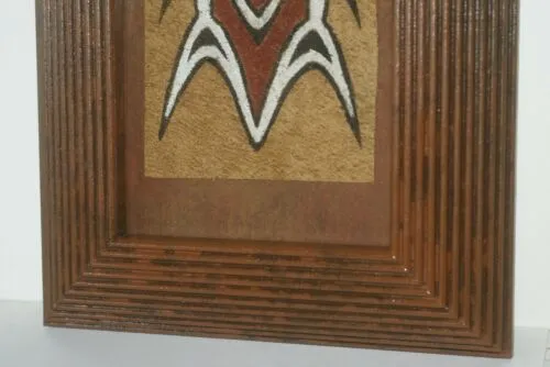 FRAMED Sentani Tapa Bark Cloth from Papua New Guinea. Handpainted with Natural Pigments by Tribal Artist: Stylized Abstract Dancing Fish Motif 10.25" x 8.25" (DFBA10)