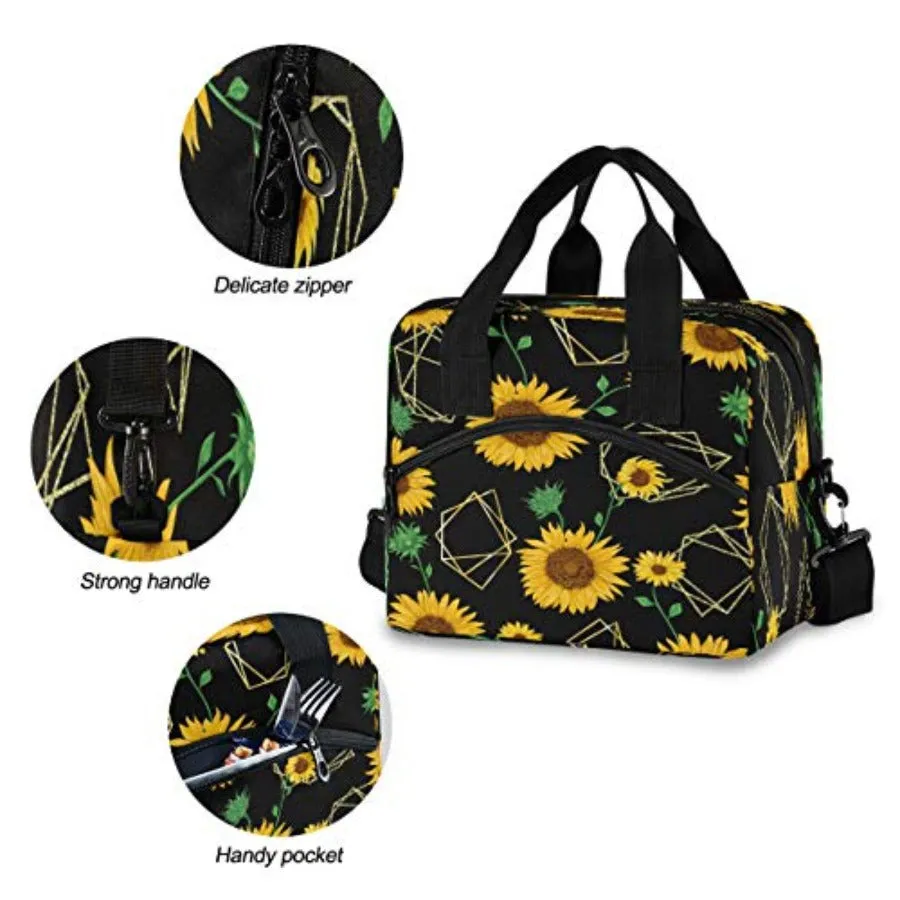 Geometric Sunflowers Thermal Cooler Lunch Bag