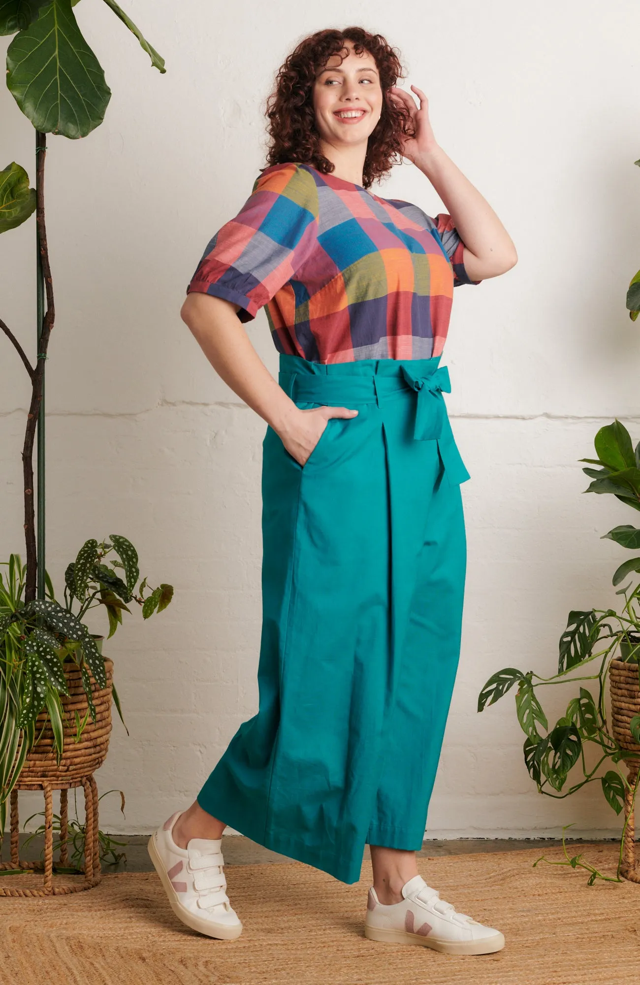 Gilda Cotton Linen Teal Trouser