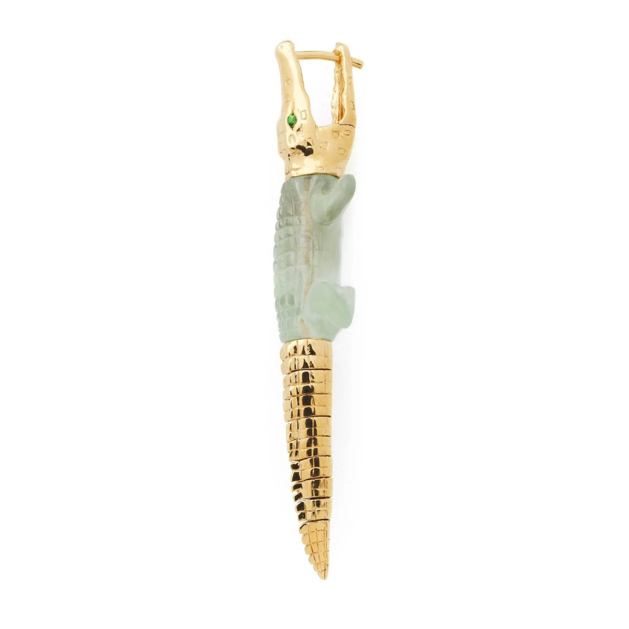 Green Amethyst Alligator Bite 18K Gold Earring