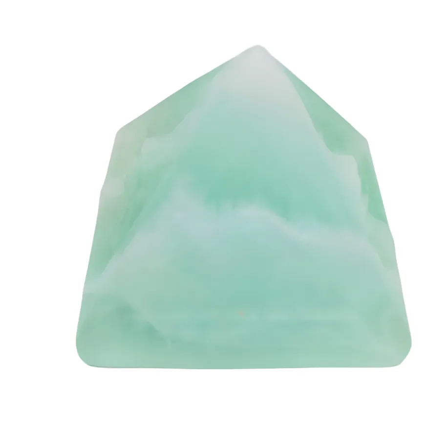 Green Fluorite Crystal Pyramid with All Seeing Eye Carving