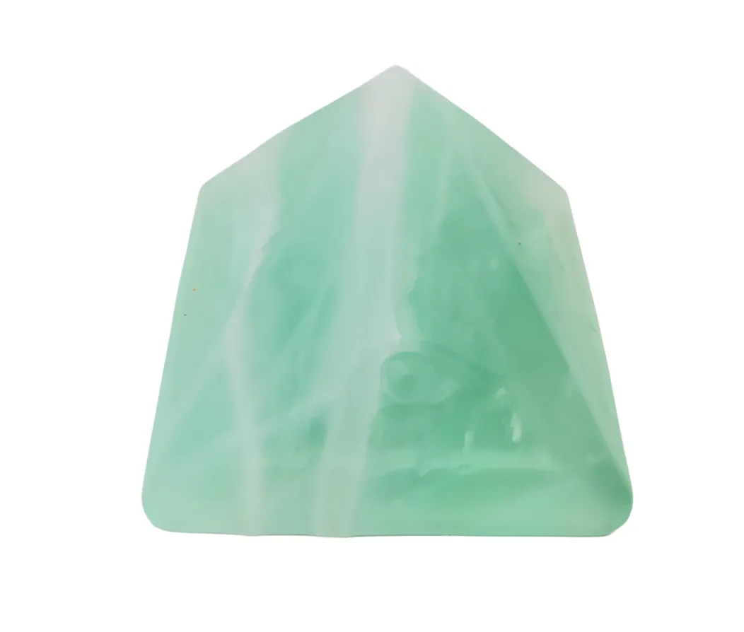 Green Fluorite Crystal Pyramid with All Seeing Eye Carving