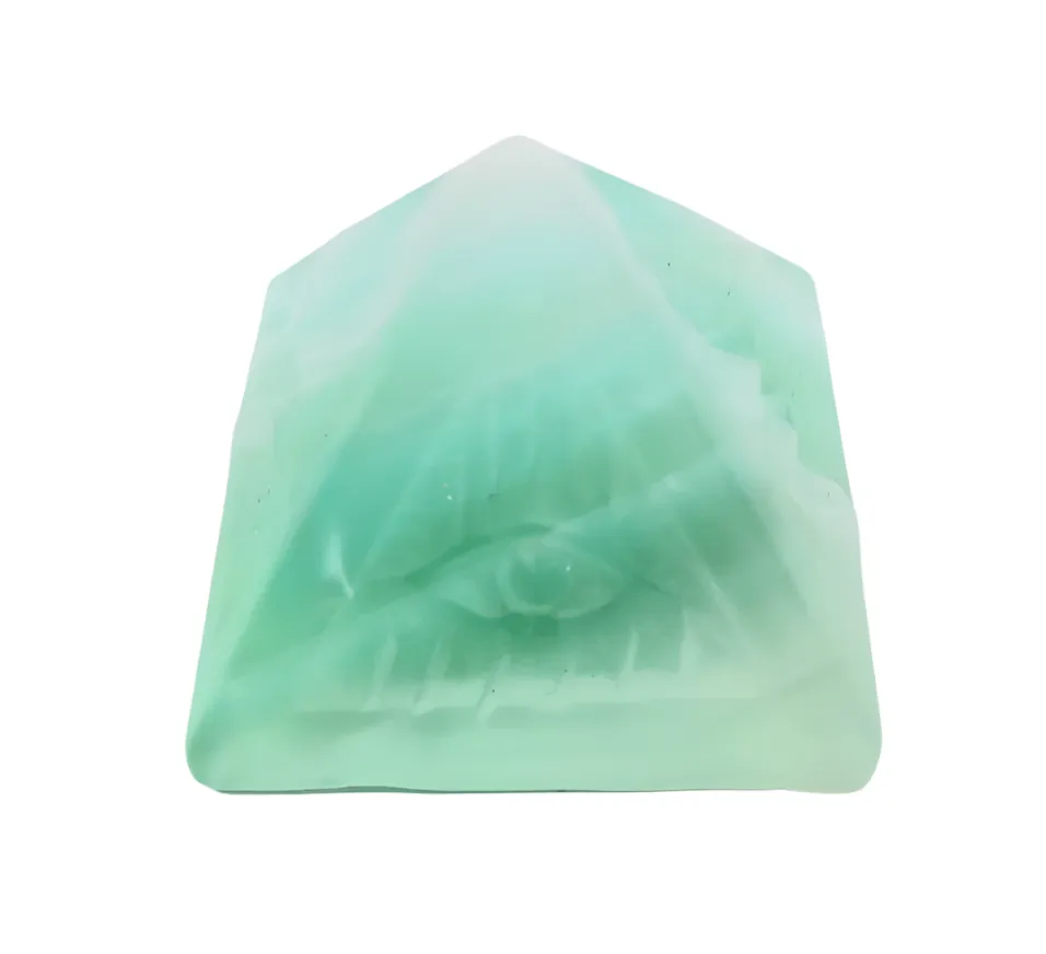 Green Fluorite Crystal Pyramid with All Seeing Eye Carving