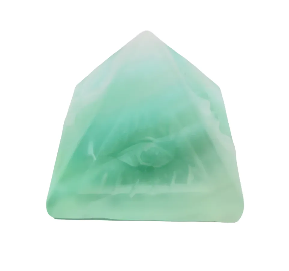 Green Fluorite Crystal Pyramid with All Seeing Eye Carving