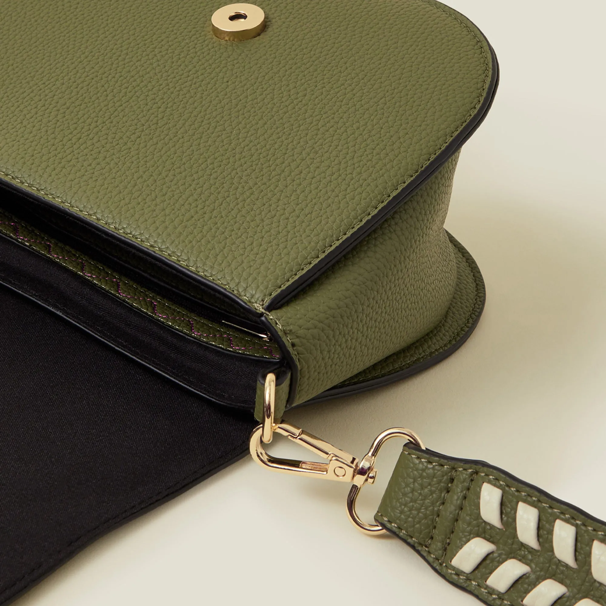 Green Stitch Strap Saddle Bag