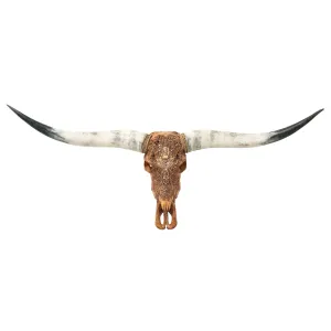 Hand Carved Longhorn Skull - Antique Ganesha