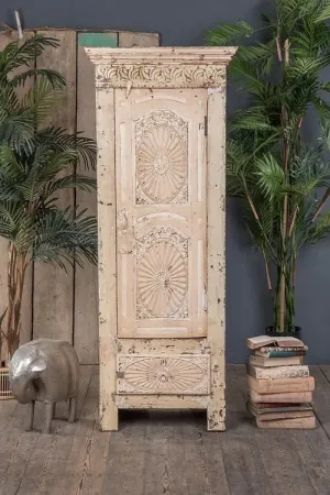 Hand Carved Tall Vintage Wooden Cabinet for living room, Entryway