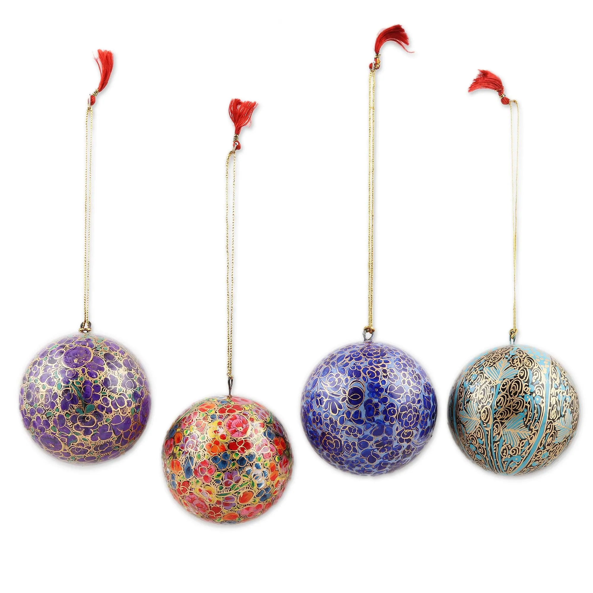 Handcrafted Christmas Papier Mache Ornaments (Set of 4) - Mughal Celebration | NOVICA