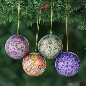 Handcrafted Christmas Papier Mache Ornaments (Set of 4) - Mughal Celebration | NOVICA