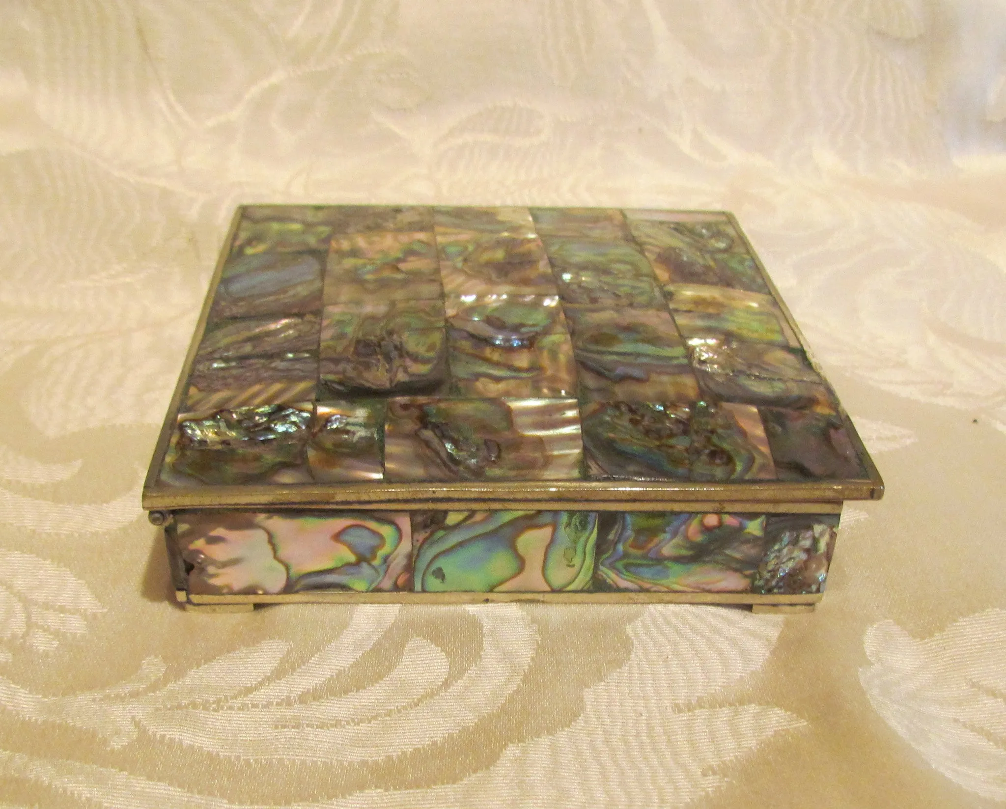 Handmade Abalone Cigarette Box 1940's Silver Tabletop Cigarette Case Vintage Trinket Jewelry Box