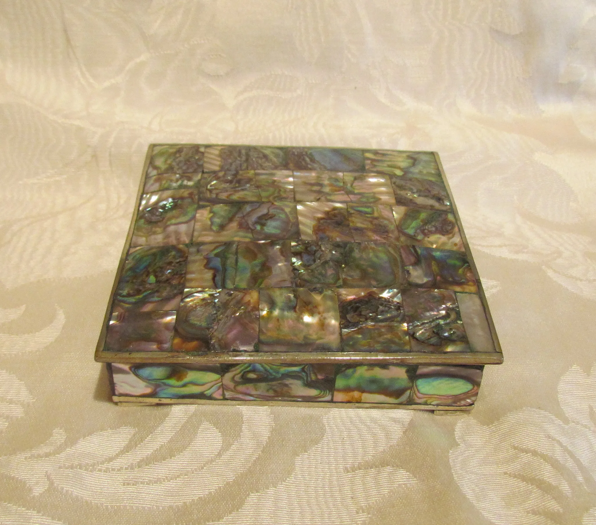 Handmade Abalone Cigarette Box 1940's Silver Tabletop Cigarette Case Vintage Trinket Jewelry Box