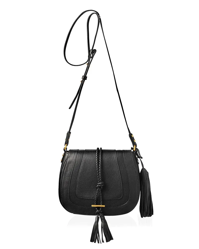 Harriet Leather Maxi Saddle Bag | Black