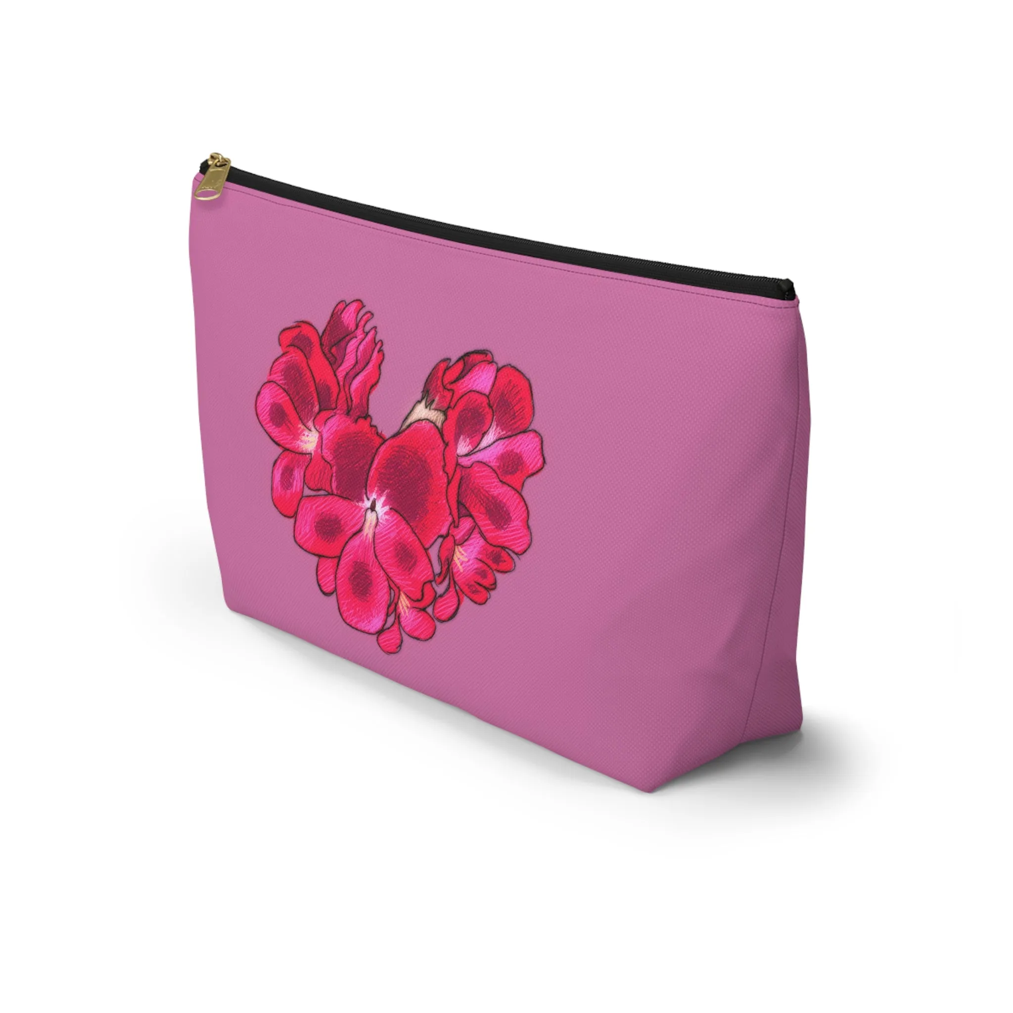 Heart Shaped Tropical Flower Accessory Pouch w T-bottom