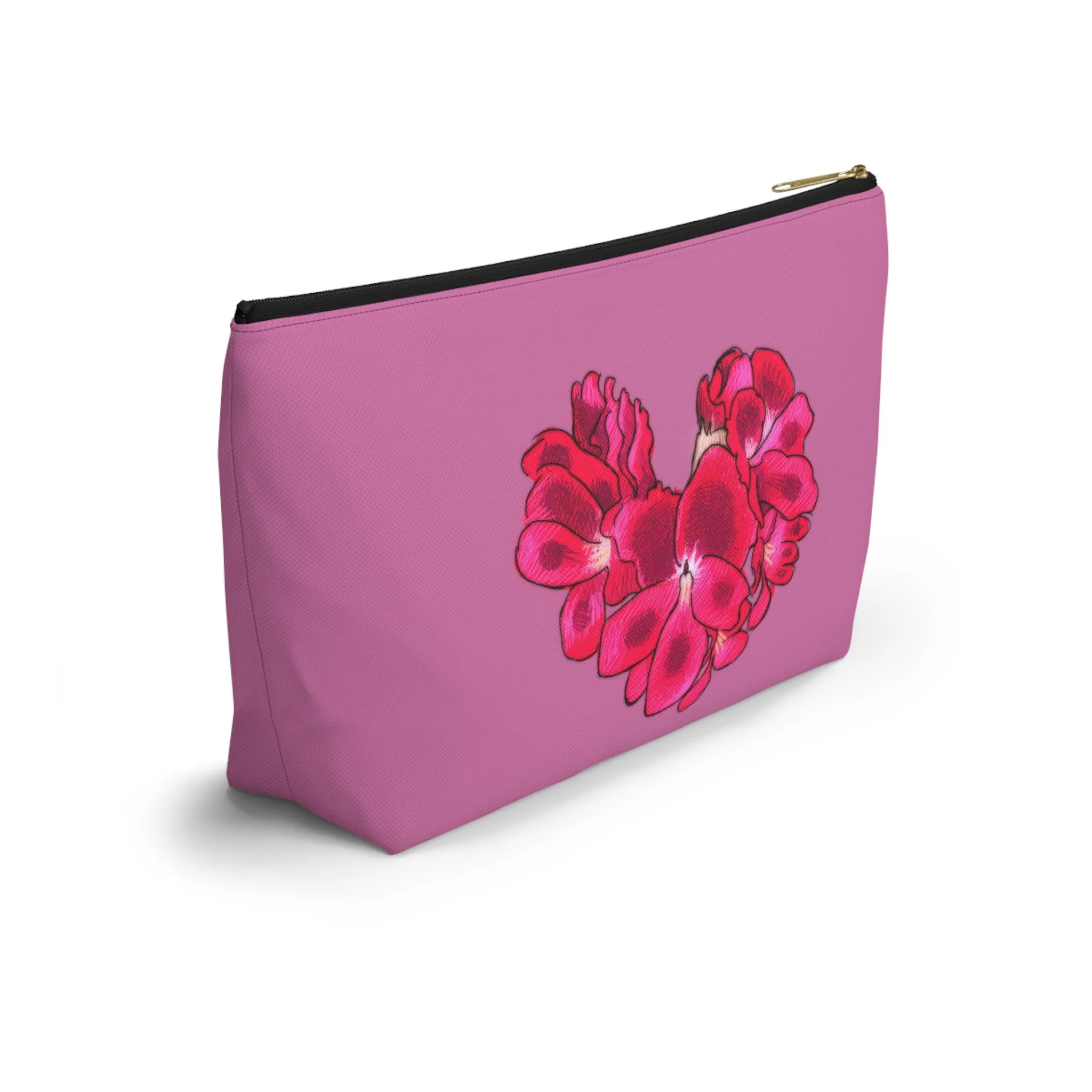 Heart Shaped Tropical Flower Accessory Pouch w T-bottom