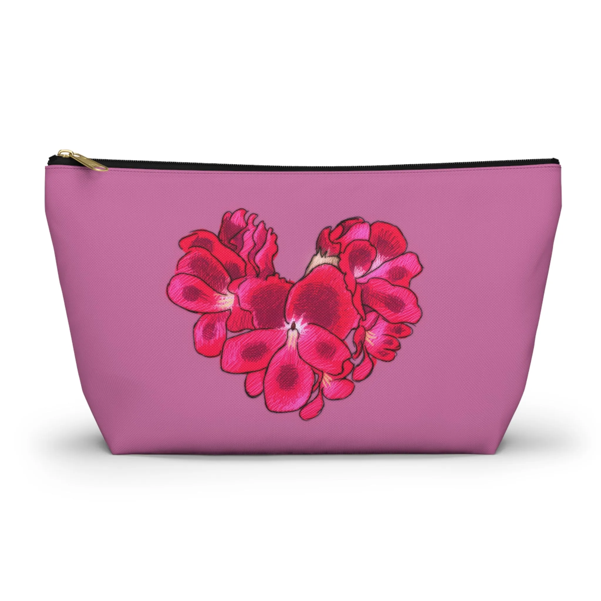 Heart Shaped Tropical Flower Accessory Pouch w T-bottom