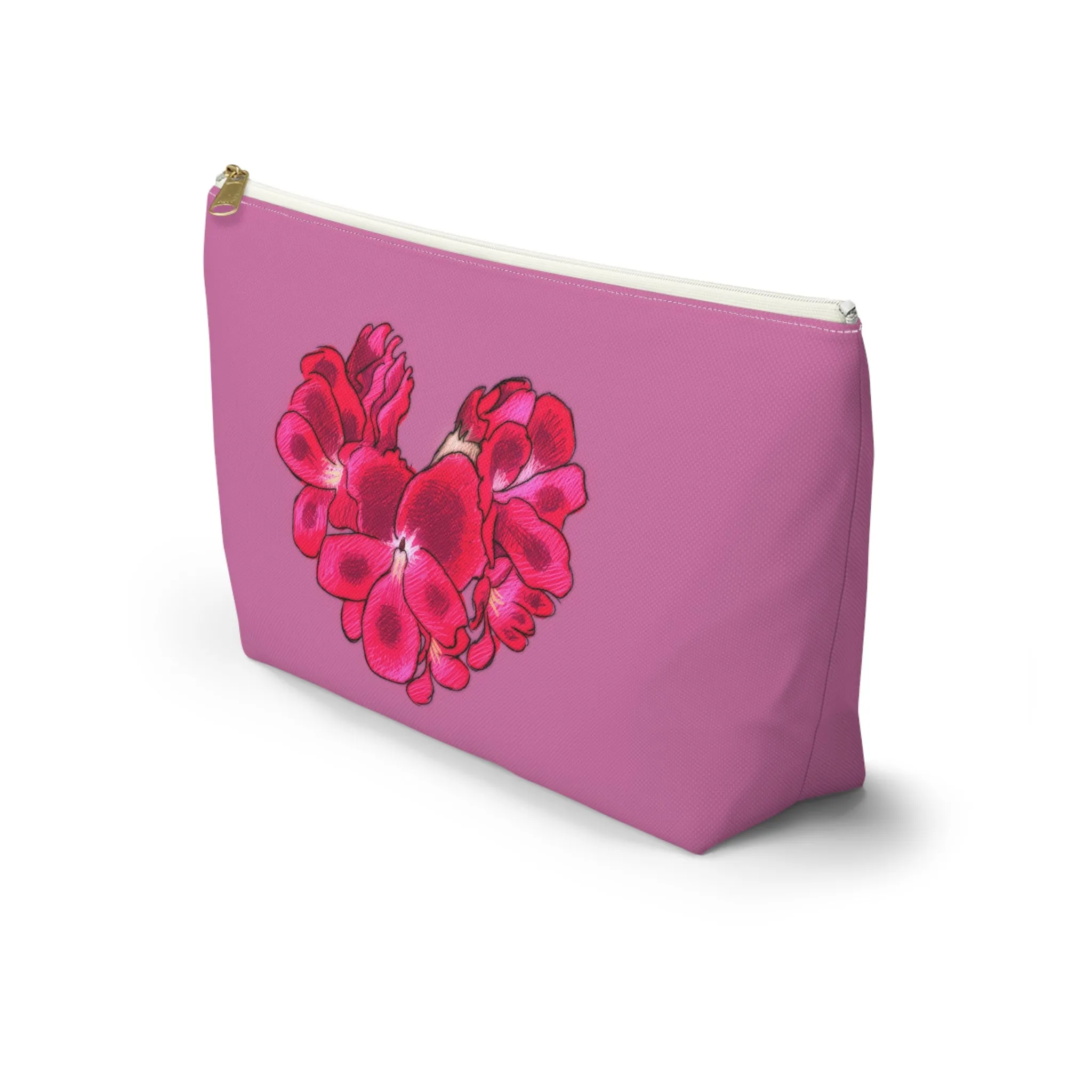 Heart Shaped Tropical Flower Accessory Pouch w T-bottom