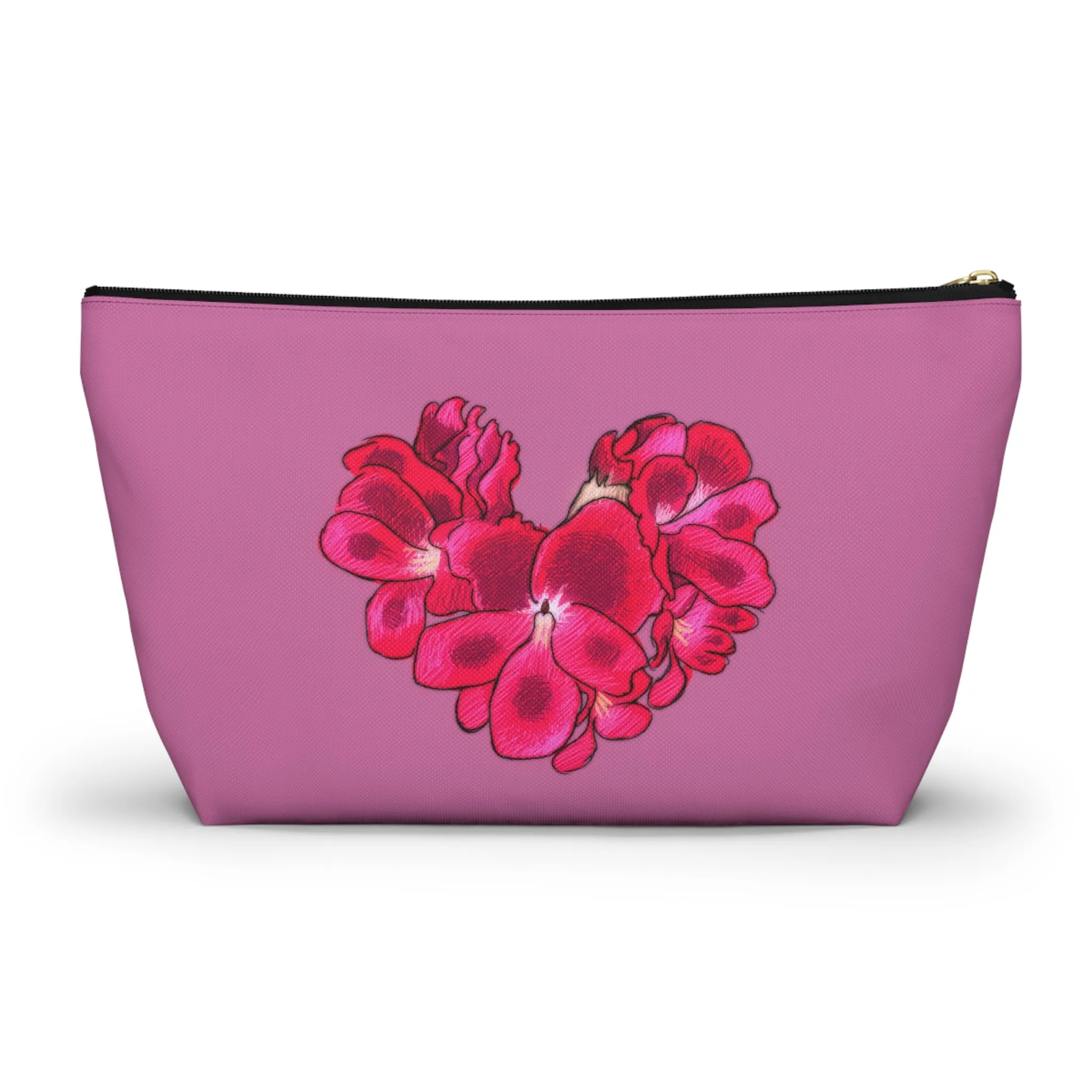 Heart Shaped Tropical Flower Accessory Pouch w T-bottom