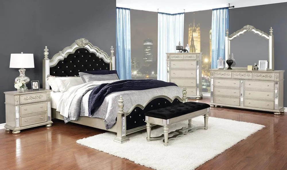 Heidi Eastern King Upholstered Poster Bed Metallic Platinum