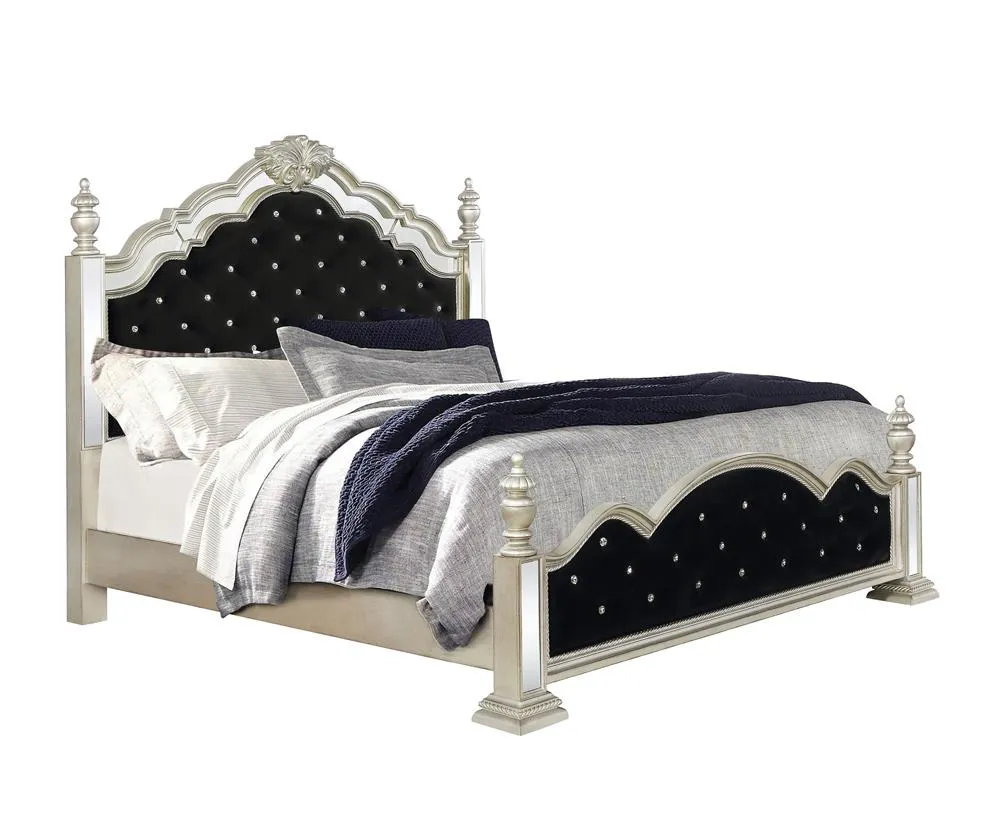 Heidi Eastern King Upholstered Poster Bed Metallic Platinum