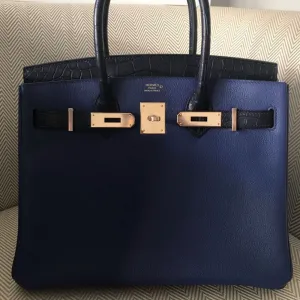 Hermès Birkin Limited Edition 30 Bleu Saphir/Bleu Marine Touch Crocodile Niloticus Matte Rose Gold Hardware RGHW