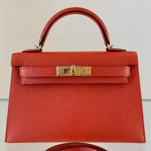 Hermès Kelly 20 Rouge de Coeur Sellier Chevre Mysore Gold Hardware GHW