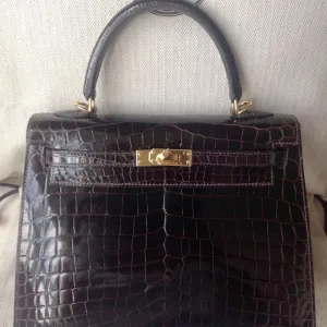 Hermès Kelly 25 Macassar Sellier Crocodile Niloticus Lisse Gold Hardware GHW