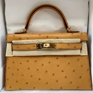 Hermès Kelly HSS 20 Gold/Toffee Sellier Ostrich Gold Hardware GHW