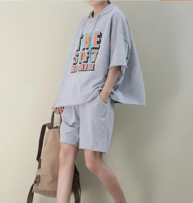 Hooded Women Summer Loose Print Shirts And Loose Women Shorts Legs Women SuitsQZ2005051