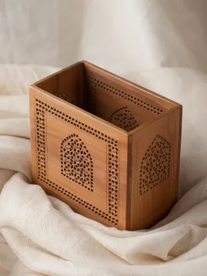 Intricate Jaali Wood Craft Stationery Holder - Mughal Ornate