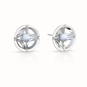 Jalan Besar Large Stud Earrings - Sterling Silver - Blue Agate