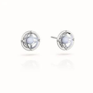 Jalan Besar Small Stud Earrings - Sterling Silver - Blue Agate