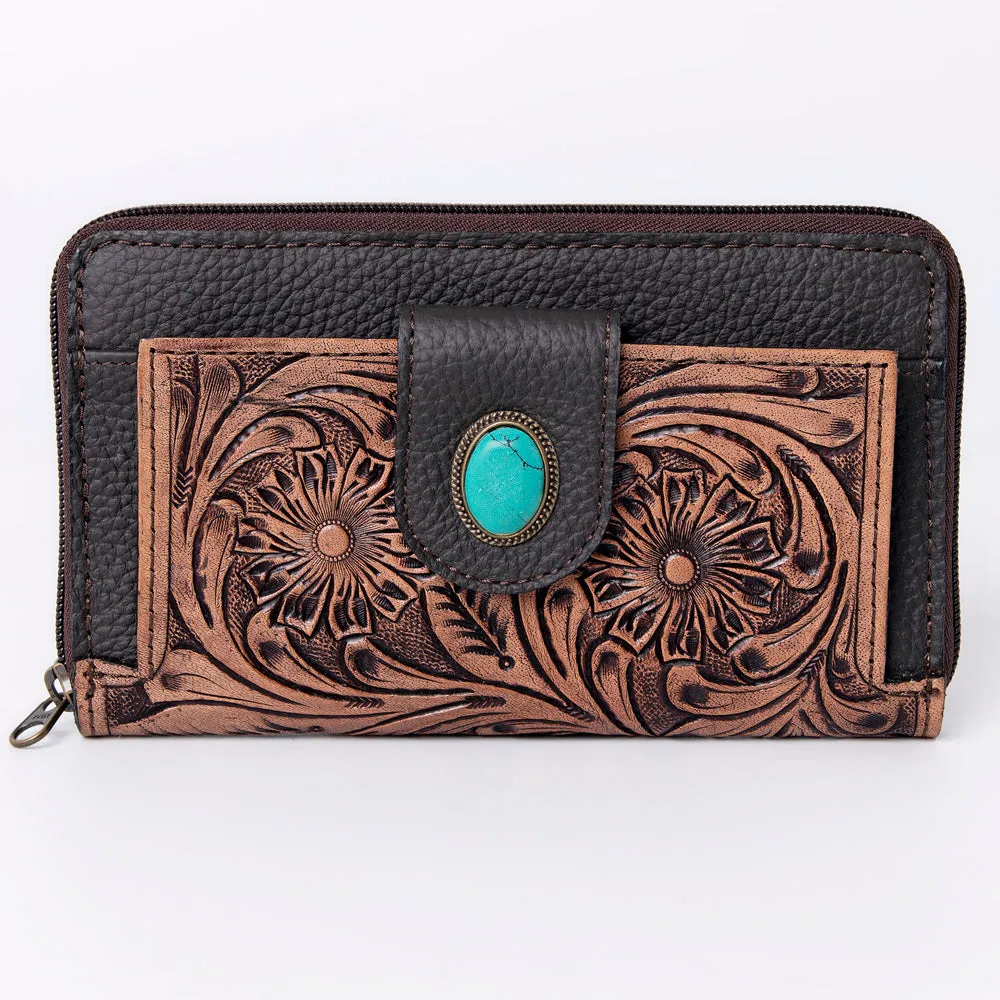 KBG104 - KBG104 -WALLET Hand Tooled Saddle Leather and Upcycled Canvas Ladies Bag H4.5XW8 KBG104 - K