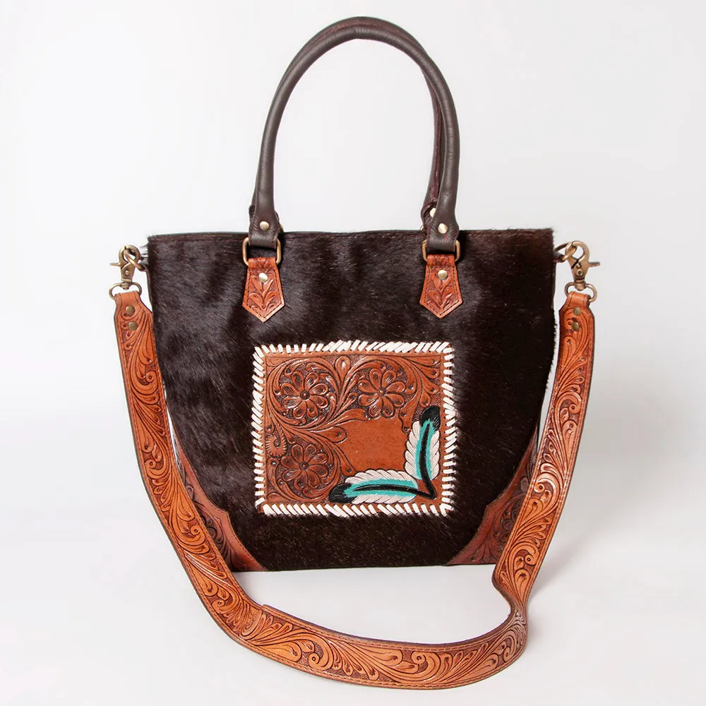 KBK127 - KBK127 -TOTE Hand Tooled Saddle Leather with Cowhide Leather Ladies Bag KBK127 - KBK127