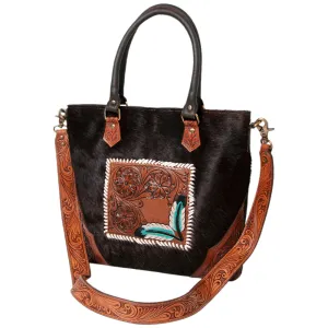 KBK127 - KBK127 -TOTE Hand Tooled Saddle Leather with Cowhide Leather Ladies Bag KBK127 - KBK127