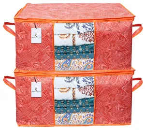 Kuber Industries Leheriya Design Underbed Storage Bag, Storage Organiser, Blanket Cover Set of 2 - Orange, Extra Large Size - CTKTC15212, Standard