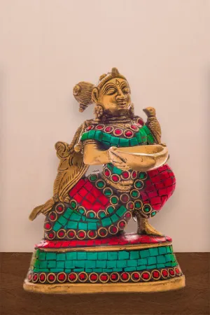 Lady With Diya Showpiece In Brass