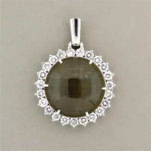 Large Cat’s Eye Quartz Diamond Halo Platinum Pendant