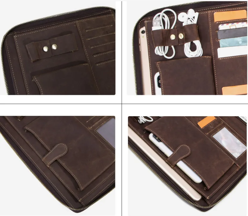 Leather Portfolio, IPad Case, Card Package Folders, Business Briefcase, Personalized Name Engraving for Gift/0652