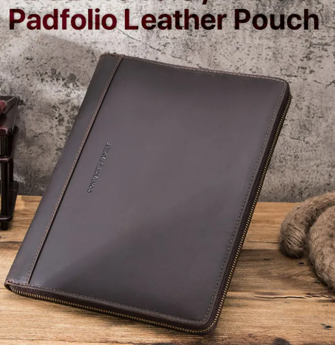 Leather Portfolio, IPad Case, Card Package Folders, Business Briefcase, Personalized Name Engraving for Gift/0652