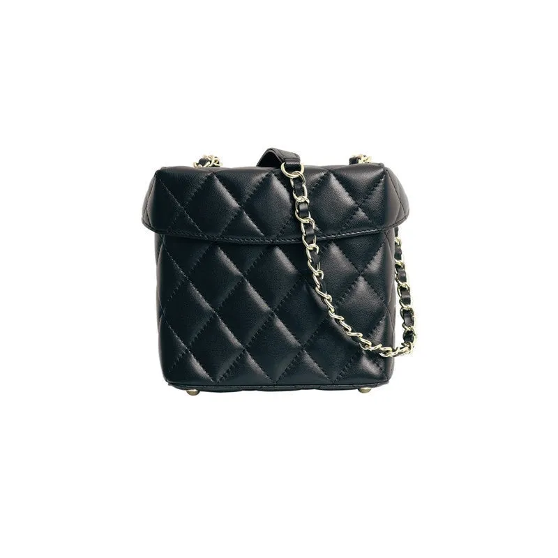 Leather Quilted Chain Cross Body Box Bag