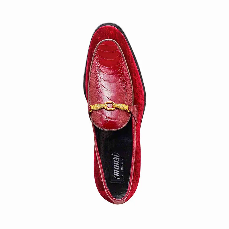 Mauri 4932 Velvet Embossed/ Ostrich Leg - Ruby Red