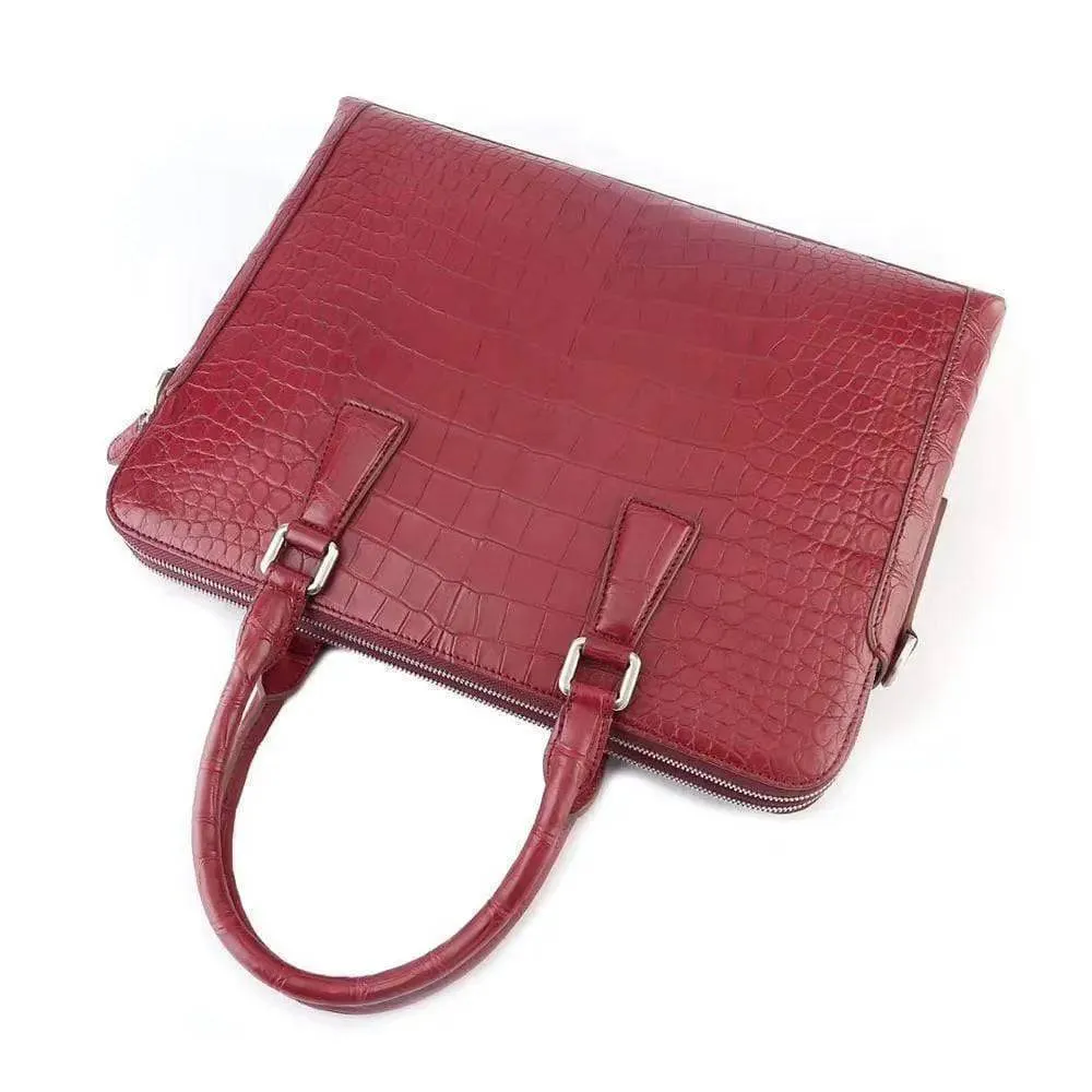 Men's Crocodile  Leather Laptop Bags Briefcase Red